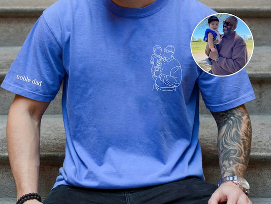 Custom Blue Embroidered Dad T-Shirt,Personalized Photo Unique Gift , Father's Day Gift