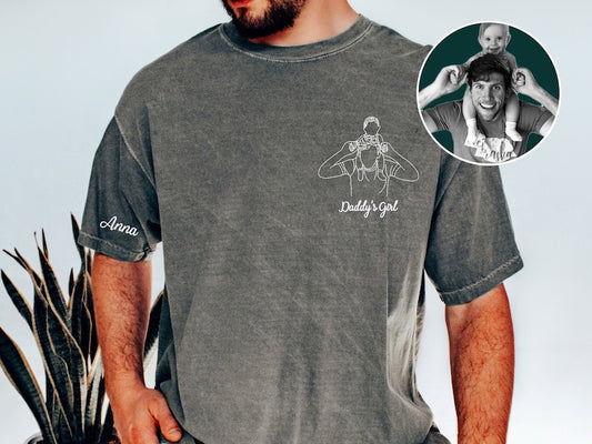 Custom Dark Grey Embroidered Dad T-Shirt,Personalized Photo Unique Gift , Father's Day Gift