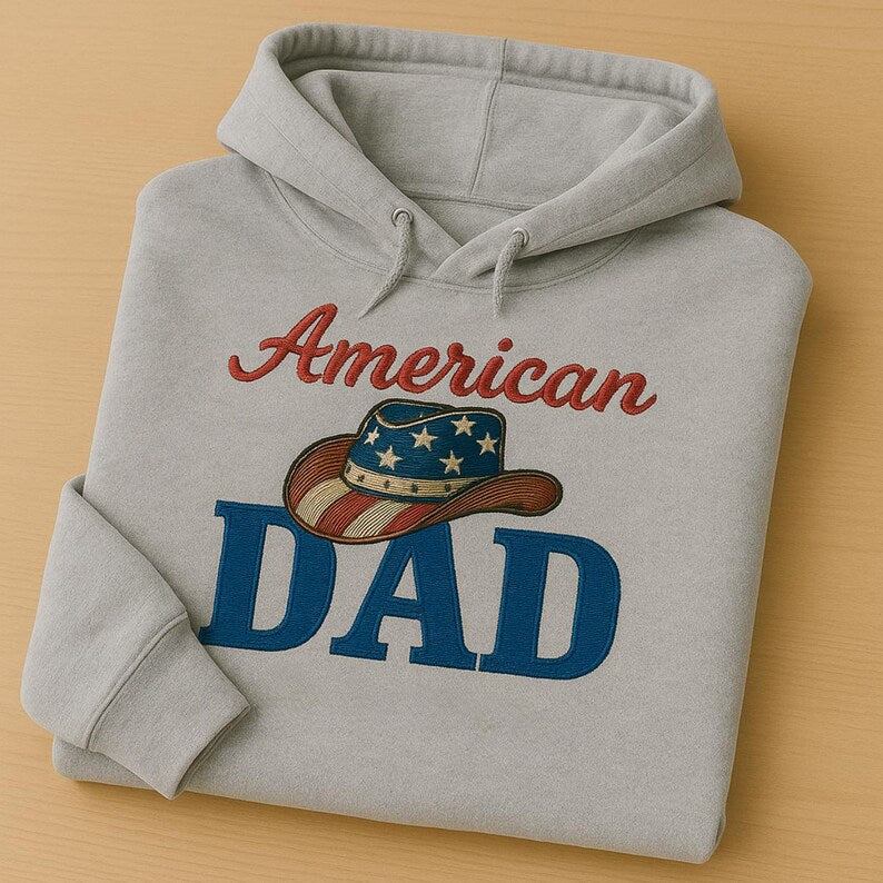 Personalized Western Cowboy Hat American Dad Embroidered Style Sweatshirt | Independence Day Gift