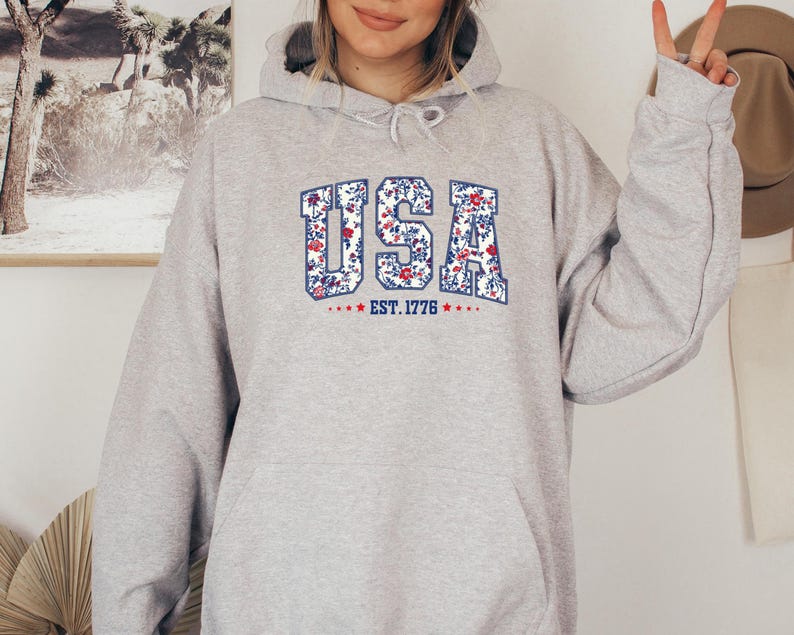 Personalised Embroidered Retro USA Est 1776 Floral Sweatshirt | Independence Day Gift