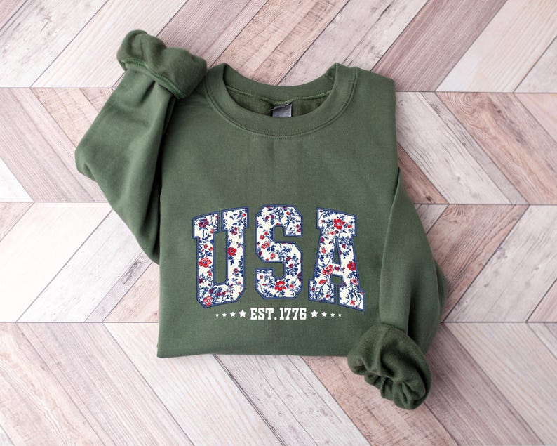 Personalised Embroidered Retro USA Est 1776 Floral Sweatshirt | Independence Day Gift