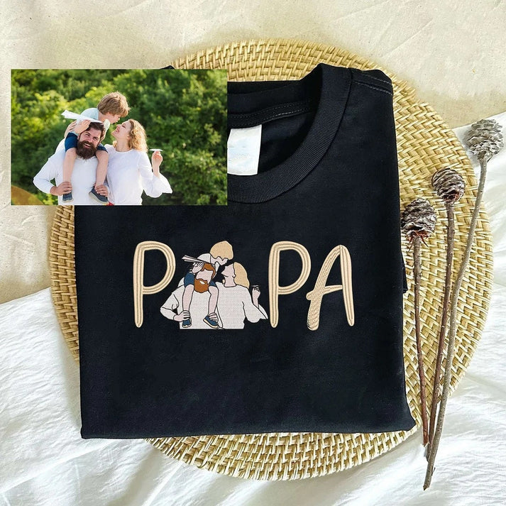 Custom Embroidered Photo Portrait PAPA Sweatshirt