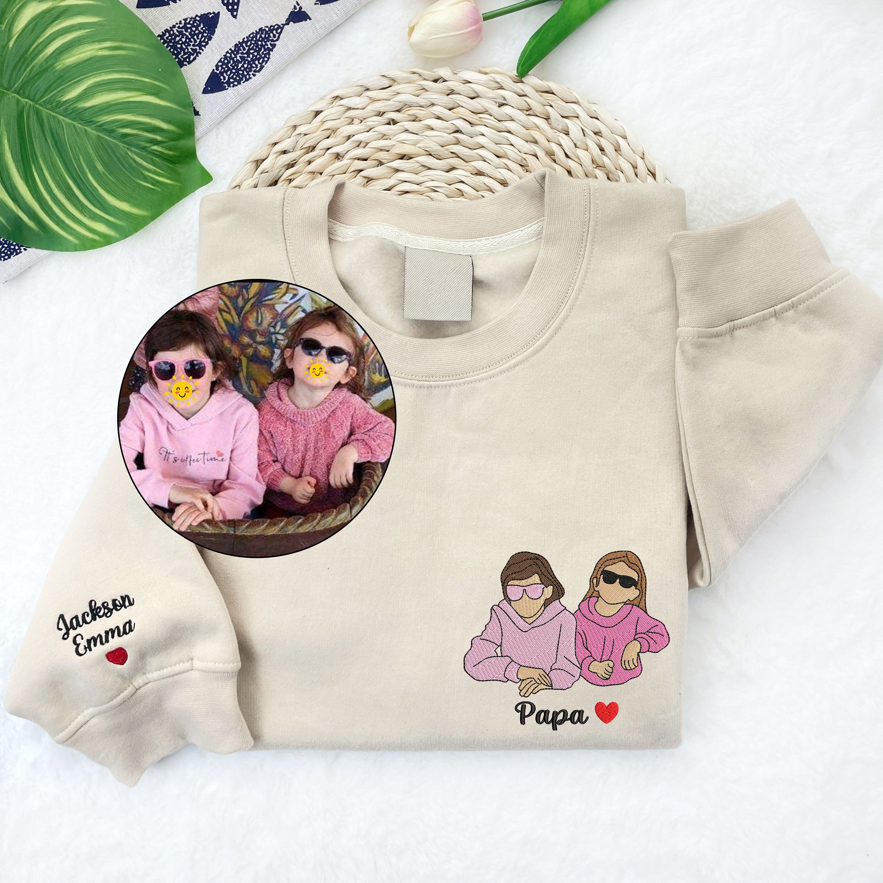 Custom Embroidered Family Portrait from Photo Sweatshirt For Father's Day
