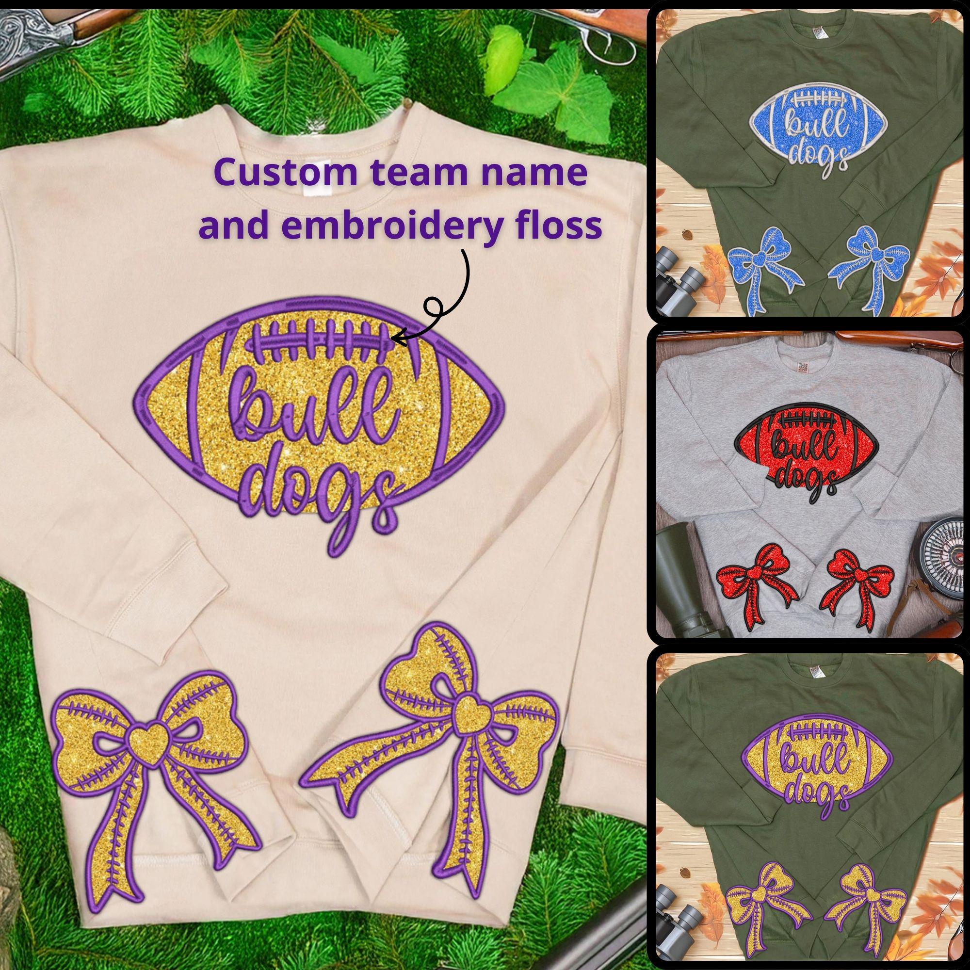 Custom Football Side Bow Cut-Out Glitter Embroidered Sweatshirt
