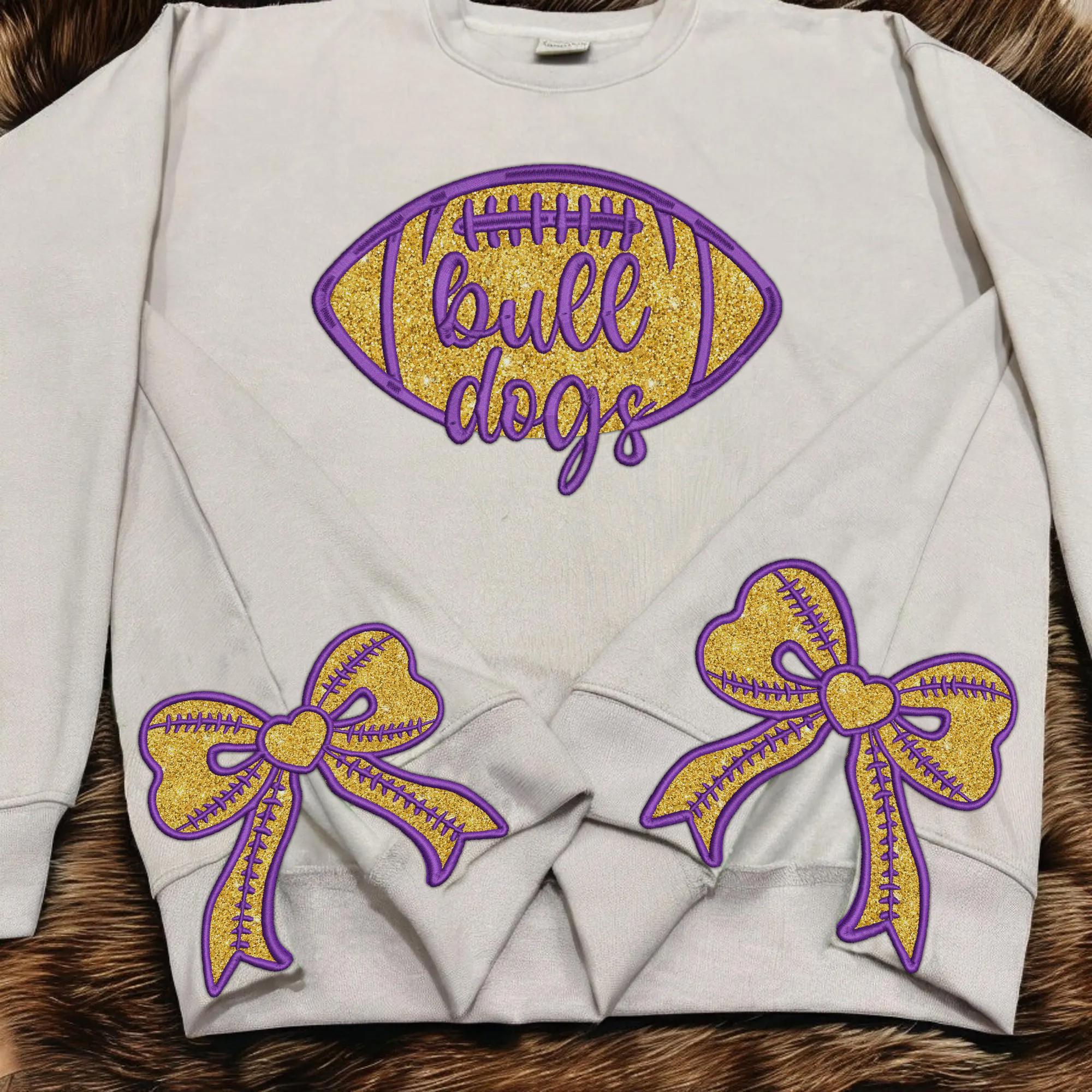 Custom Football Side Bow Cut-Out Glitter Embroidered Sweatshirt