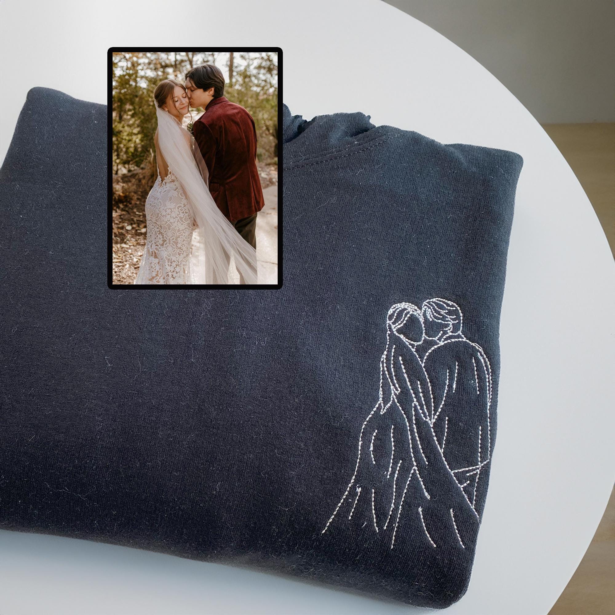 Custom Embroidered Portrait from Your Photo | Personalized Outline Photo Sweatshirt | Custom Portrait Sweatshirt | Couple Sweatshirt