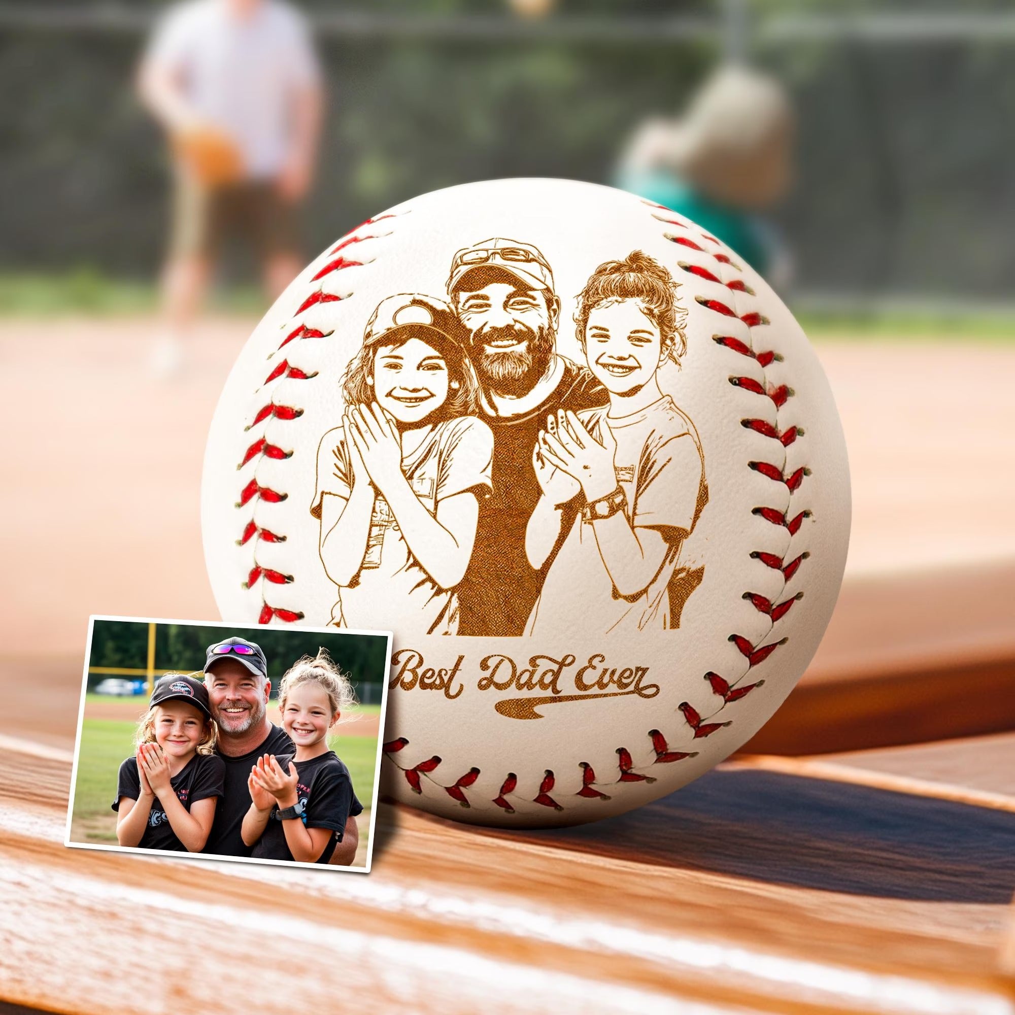 Personalized Photo Engraving Baseball Gifts for Dad Father's Day