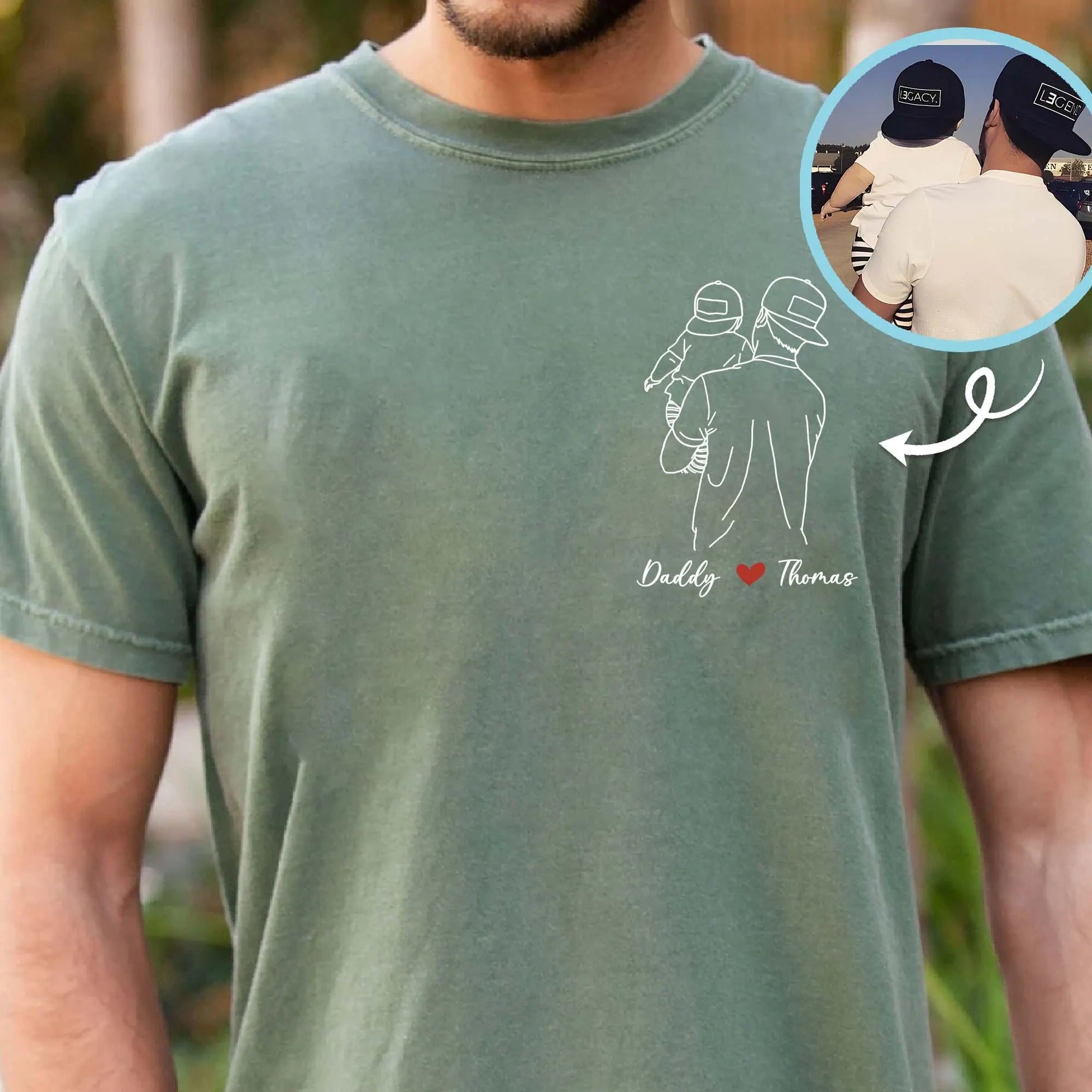 Custom Embroidered Photo T-shirt for Dad | Personalized Dad Portrait Shirt For Father's Day