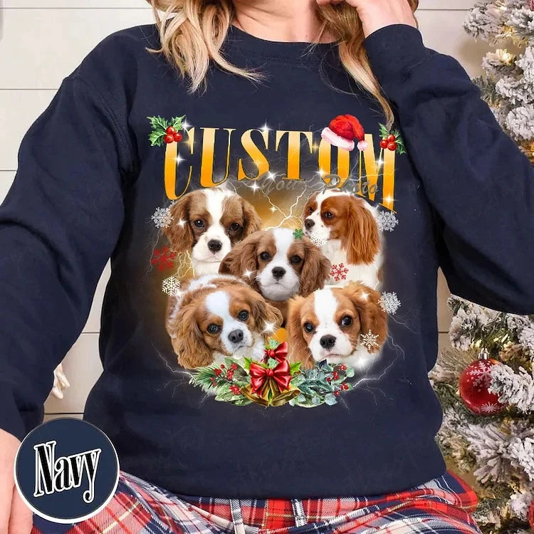 Custom Pet Photo Retro Vintage Christmas T-shirt, Sweatshirt, Hoodie