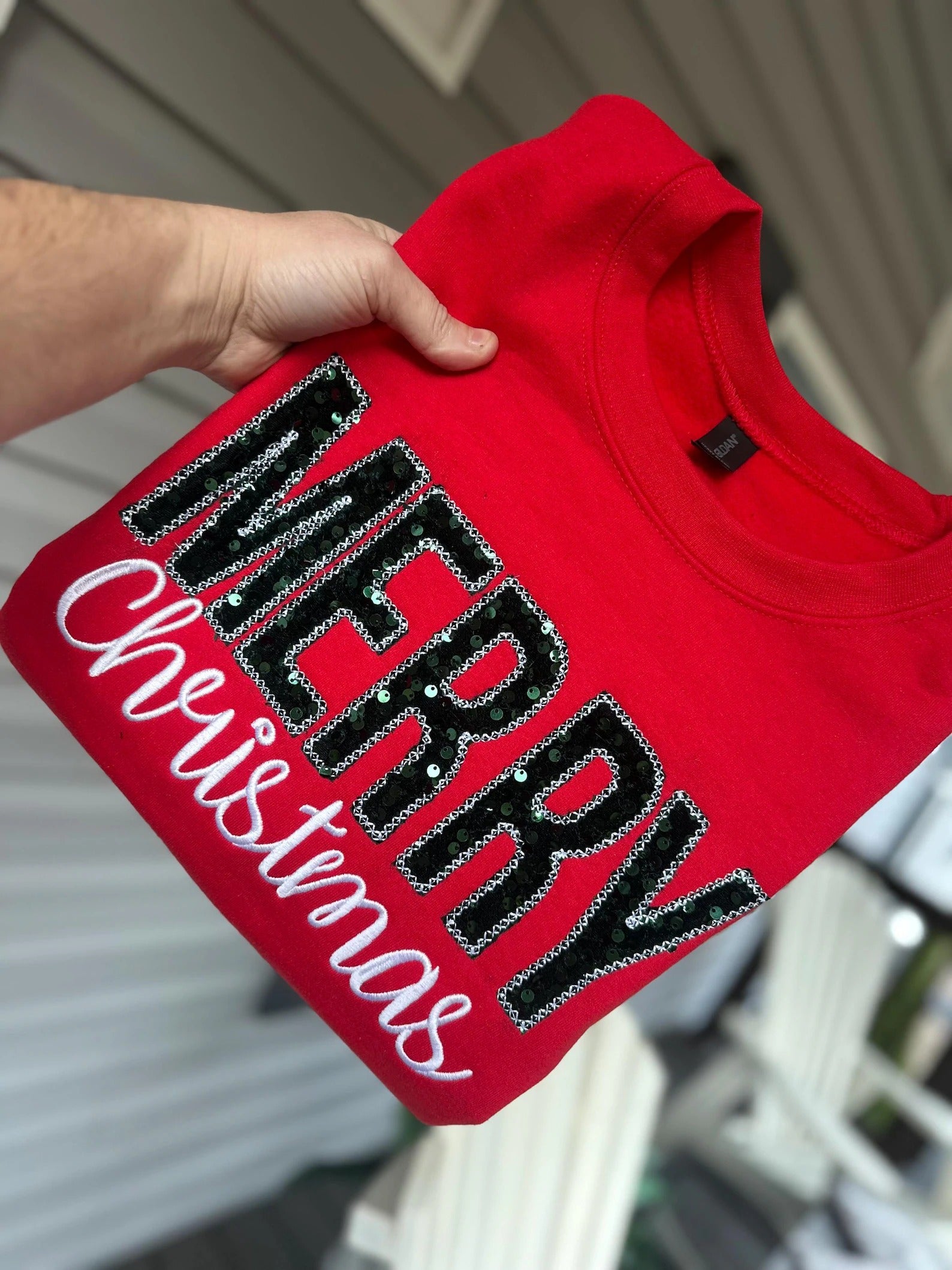 Custom Merry Christmas Sequin Embroidered Sweatshirt | Christmas Gift Ideas