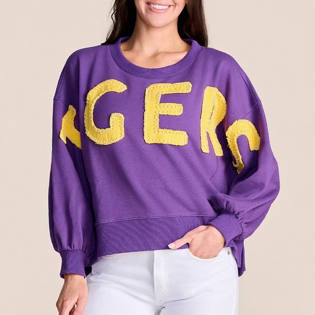 Custom All-Star Distressed Pullover | LSU Tigers Game Day Sweatshirt