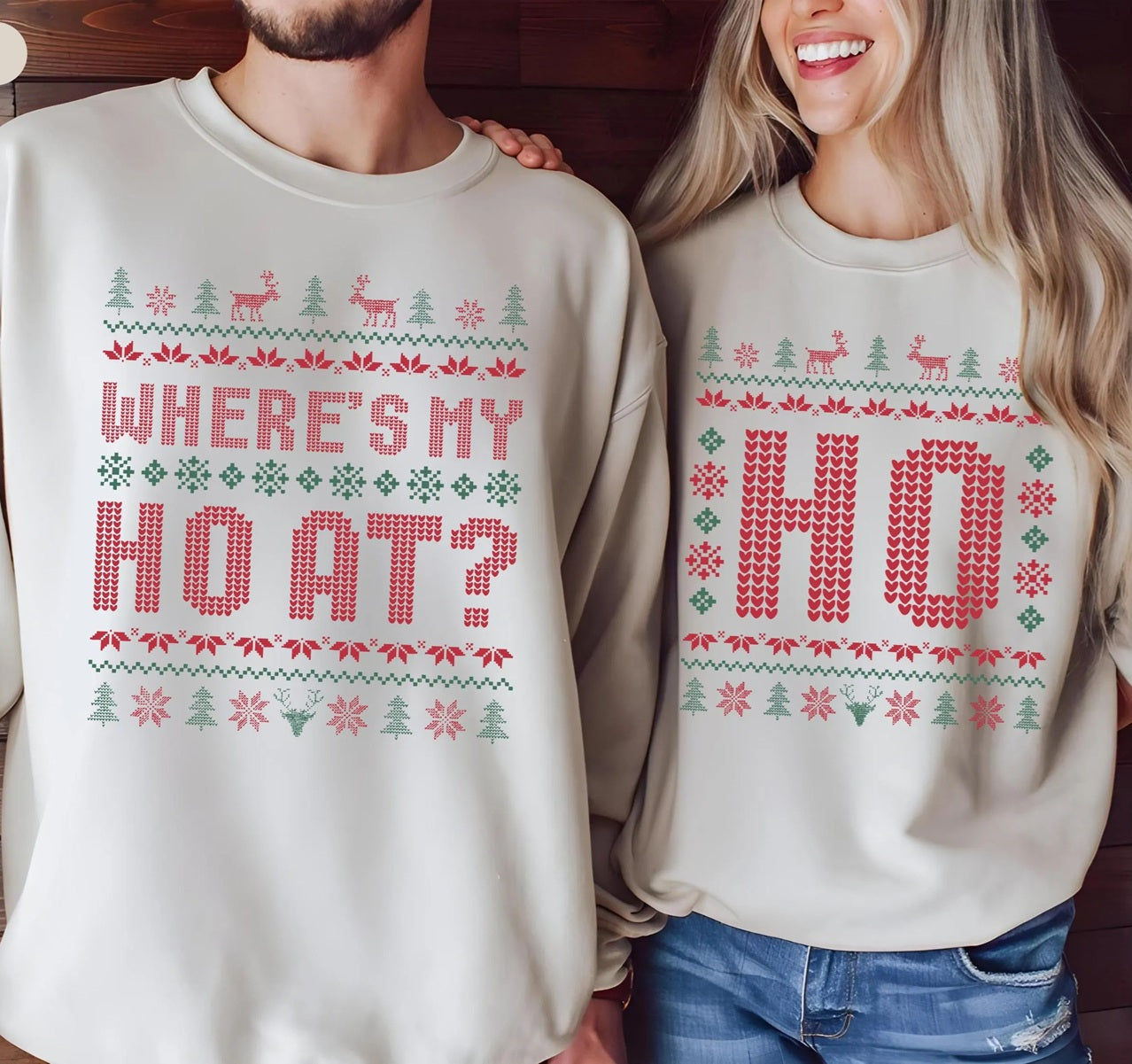 Personalized Where's MY HO AT Christmas Couple Matching Sweatshirt | Funny HO Couple Holiday Ugly Hoodie | Christmas Gift