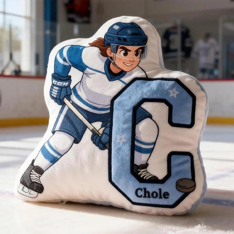 Personalized Ice Hockey Player and Initial Pillow Hockey Lover Player Fans Gift