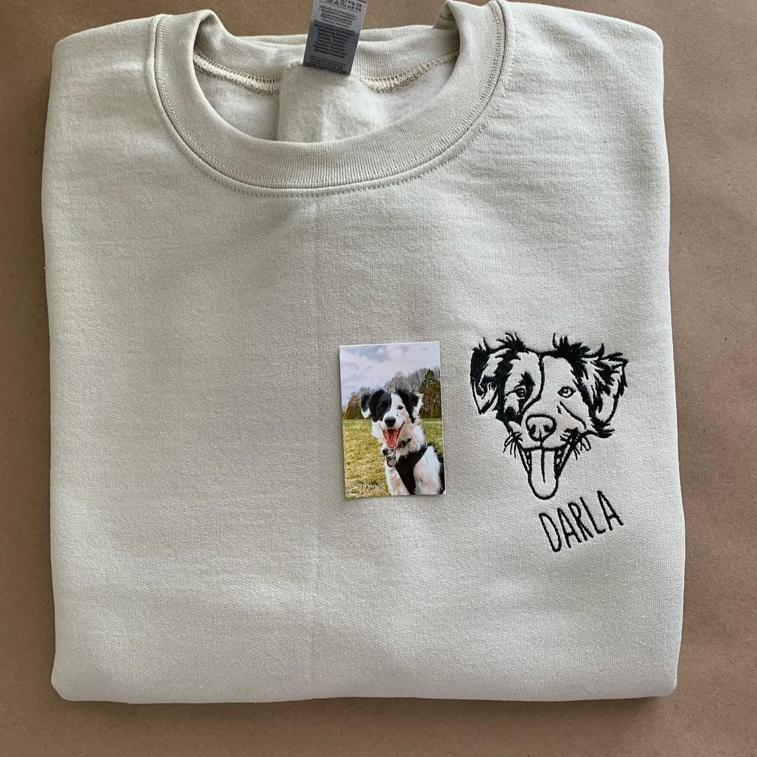 Custom Embroidered Pet Portrait Hoodie With Photo And Name | Gift For Pet Lover