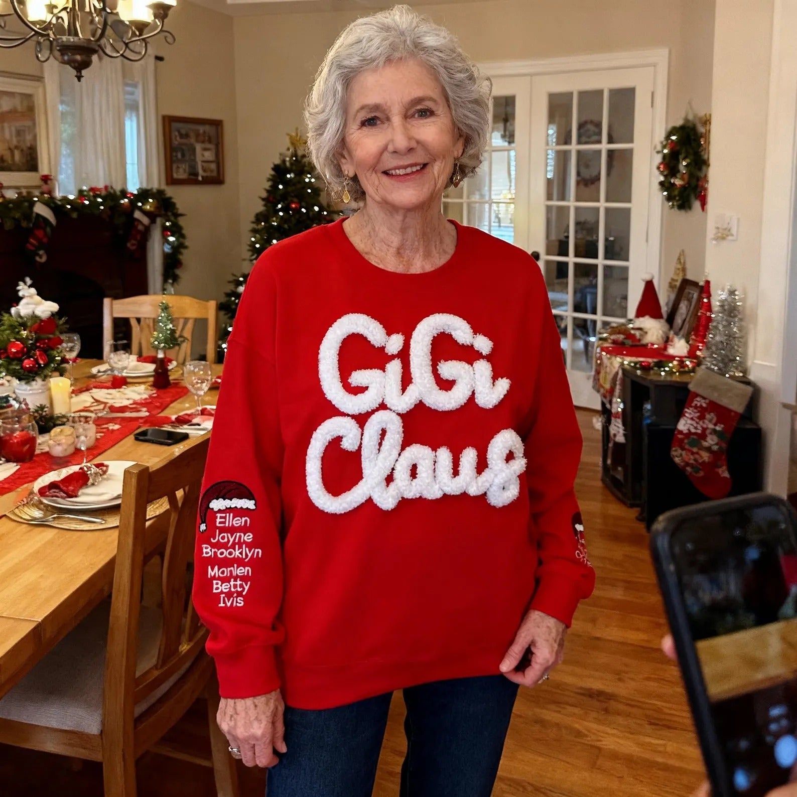 Custom Chenille Gigi Claus Sweatshirt | Personalized Christmas Chenille Mama Crewneck | Christmas Gift for Mom | Black Friday Sale