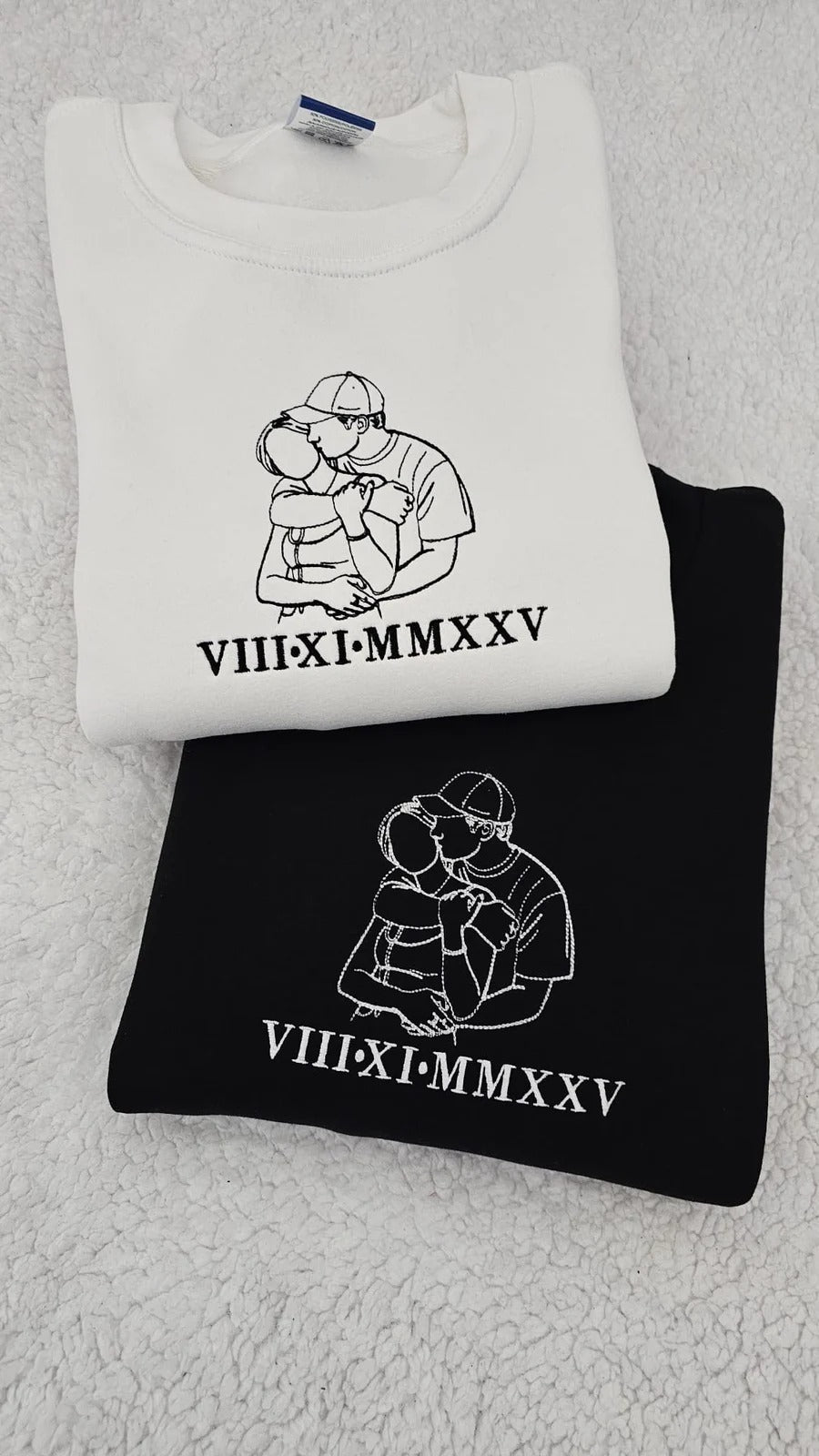 Custom Embroidered Couple Portrait Photo Outline Sweatshirts