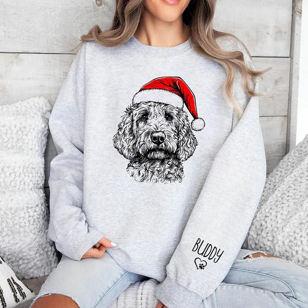 Custom Dog Christmas Sweatshirt - Personalized Dog/Cat Santa Hat Graphic Hoodie