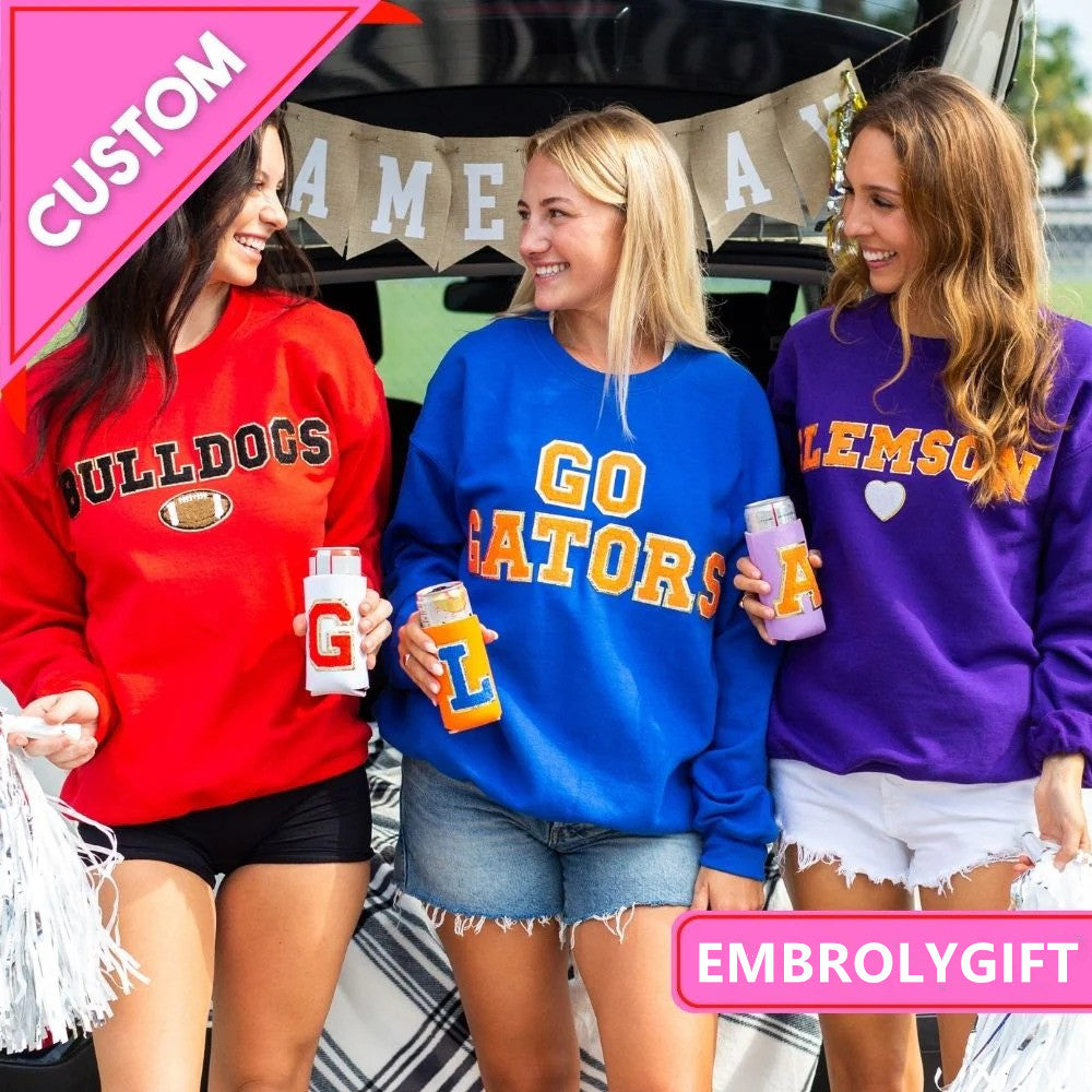 Custom Chenille Letter Patch Gameday Crewneck Sweatshirt