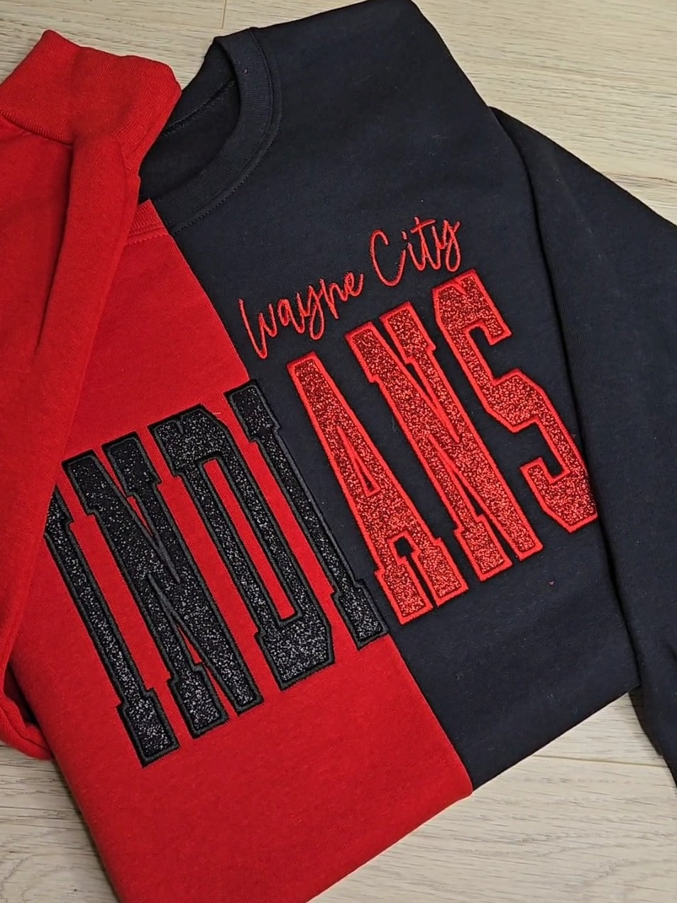 Custom Glitter Embroidered Two Tone Sweatshirt Team For Game Day