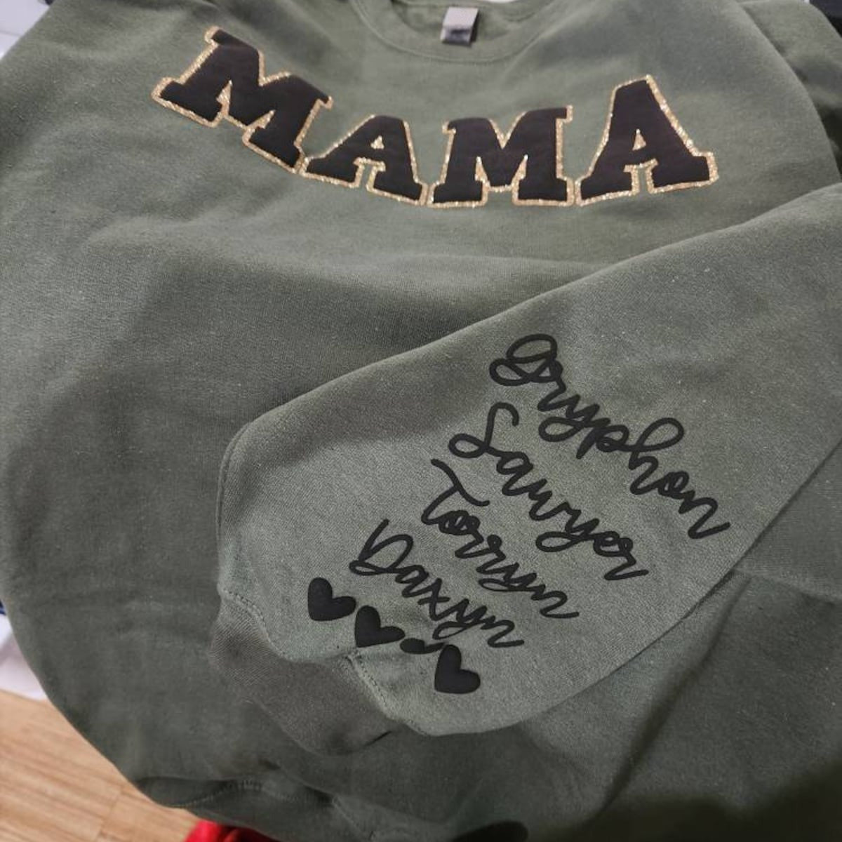 Custom Glitter Puff Mama Crewneck Sweatshirt with Kids Names | Christmas Gift Mom, New Mom Gift, Mom Birthday