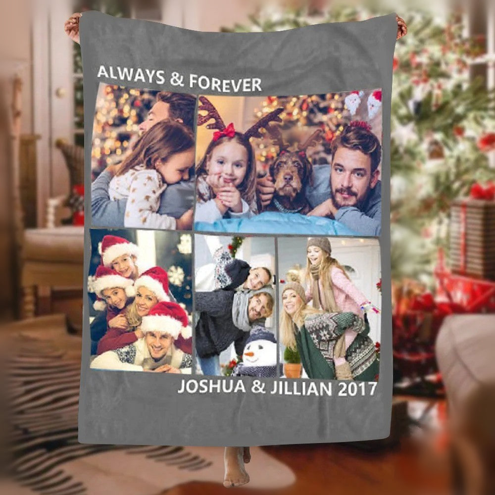 Personalized 5 Photos Blanket Christmas Gifts For Family