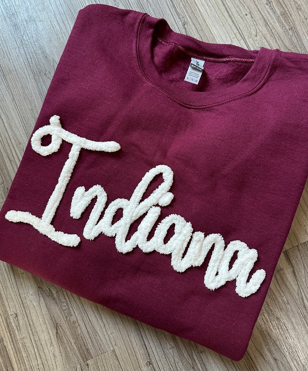 Custom Indiana Chenille Yarn Embroidered Sweatshirt