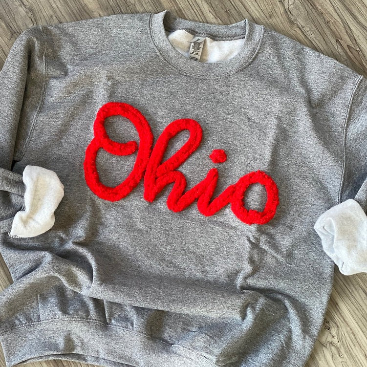 Custom Ohio Chenille Yarn Embroidered Sweatshirt