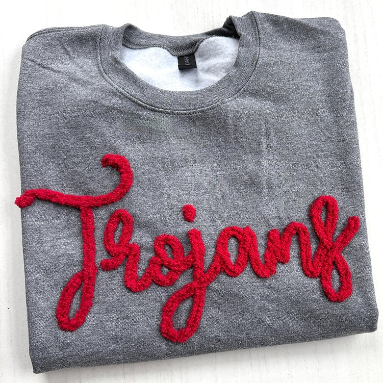 Custom Trojans Chenille Yarn Embroidered Sweatshirt