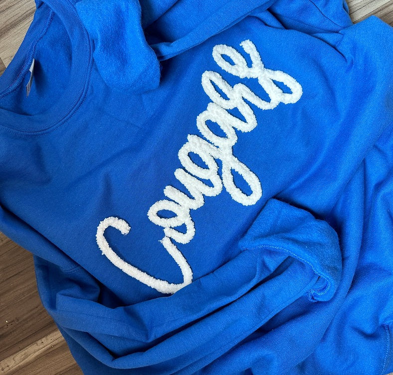 Custom Cougars Chenille Yarn Embroidered Sweatshirt