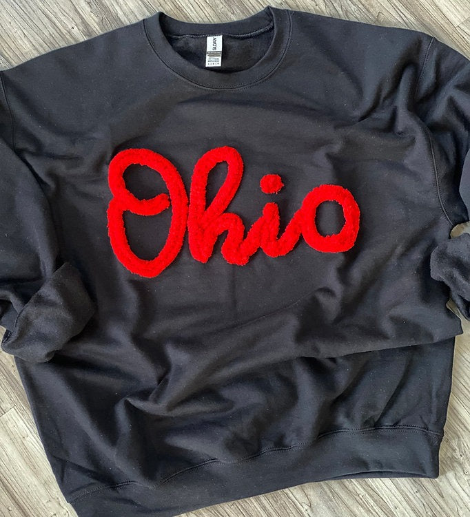 Custom Ohio Chenille Yarn Embroidered Sweatshirt