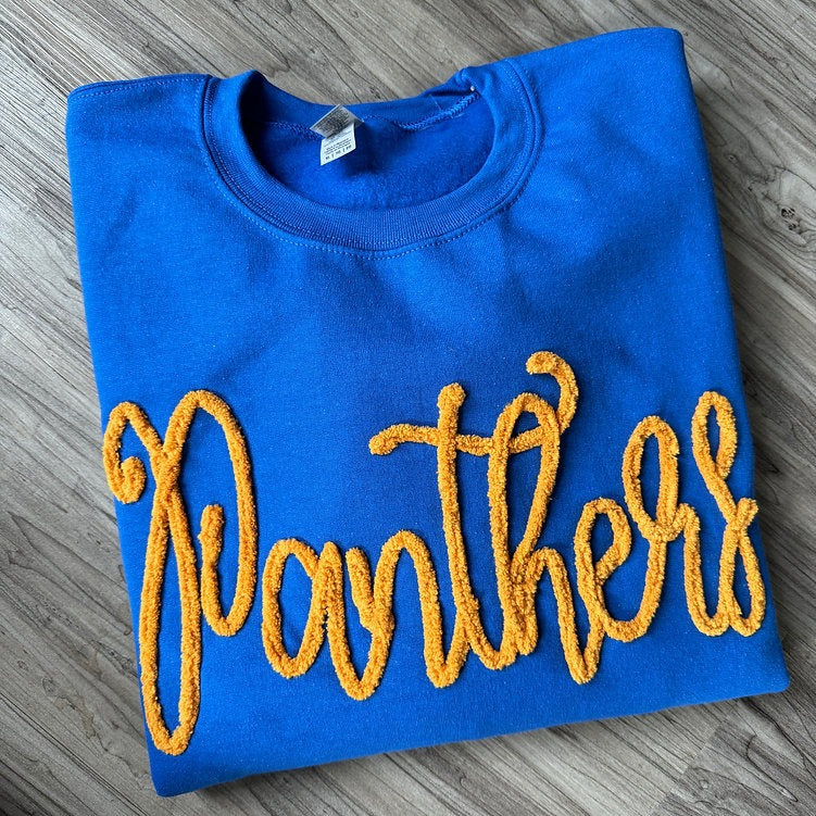 Custom Panthers Chenille Yarn Embroidered Sweatshirt