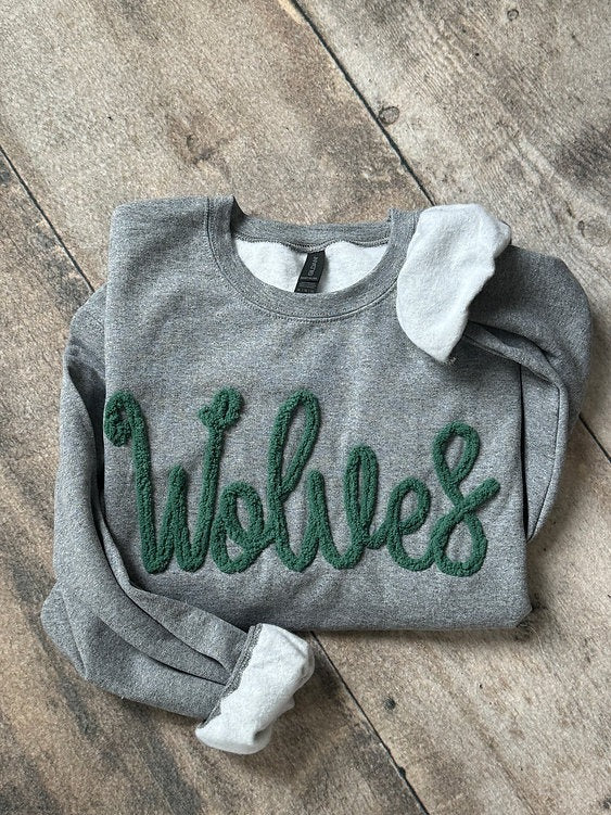 Custom Wolves Chenille Yarn Embroidered Sweatshirt