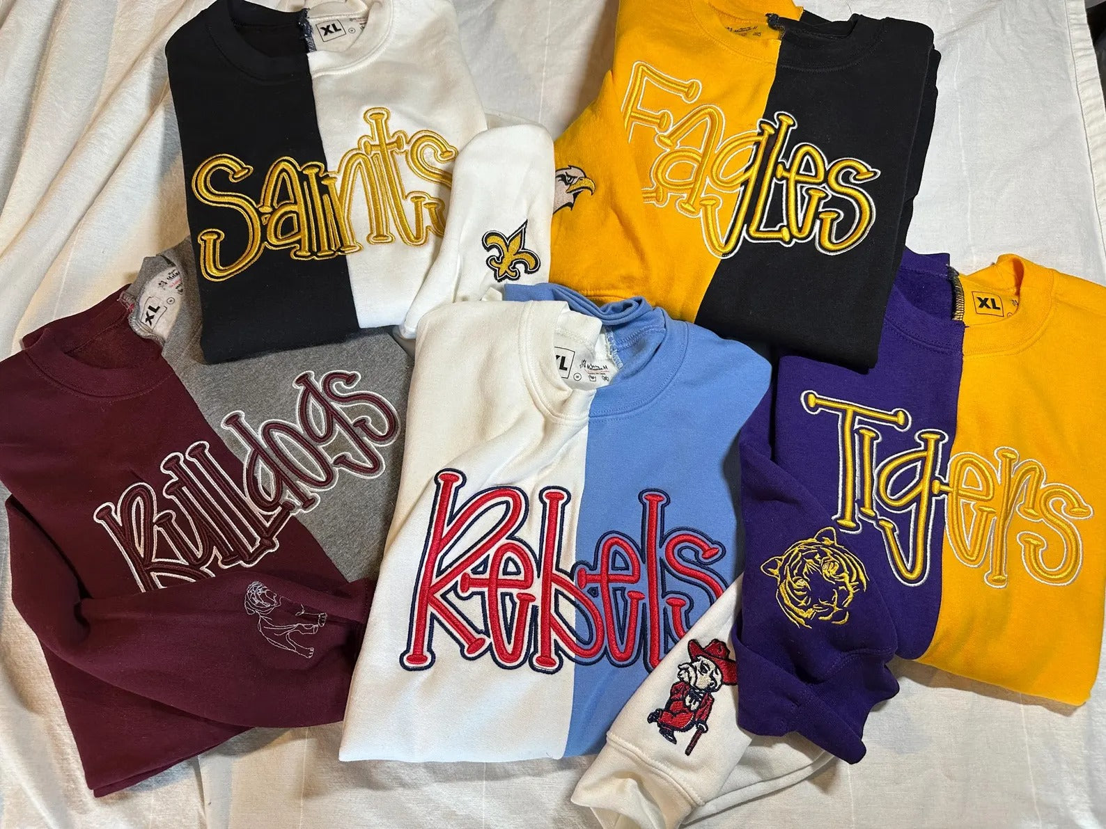 Custom Team Name 3D Puff Embroidered Two Tone Sweatshirt | School Mascot Sweatshirt | College Football Hoodie