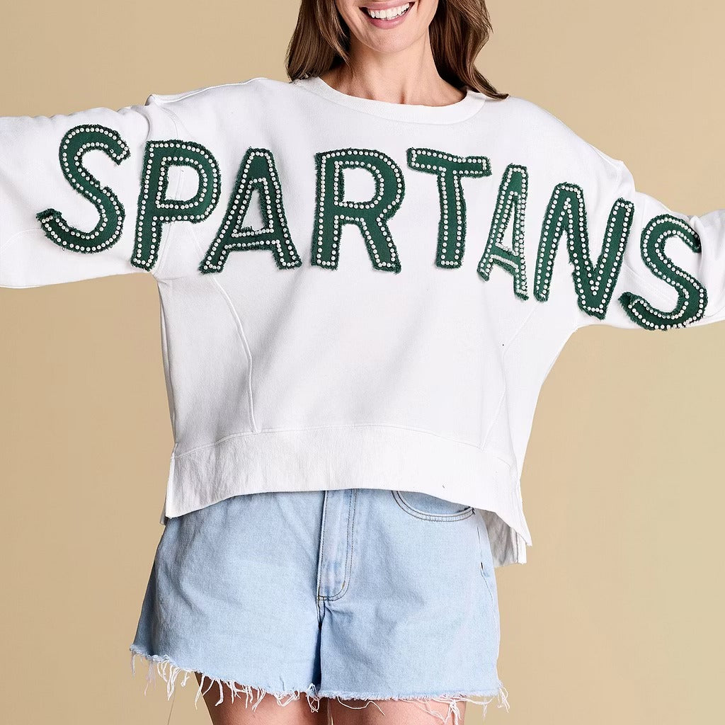 Custom All-Star Distressed Pullover | Michigan State Spartans Game Day Sweatshirt