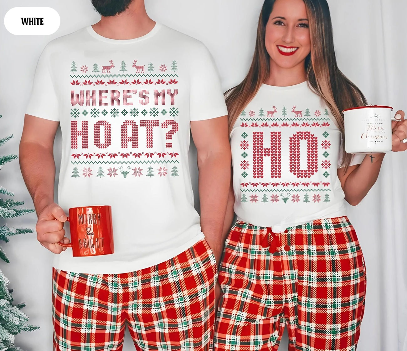 Personalized Where's MY HO AT Christmas Couple Matching Sweatshirt | Funny HO Couple Holiday Ugly Hoodie | Christmas Gift