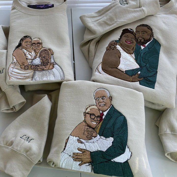 (with facial details) Custom Embroidered Portrait Sweatshirt – Personalized Photo & Roman Numerals