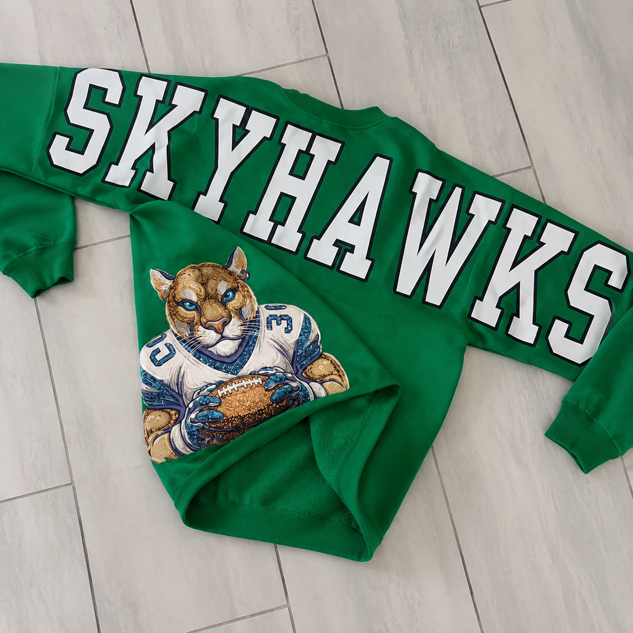 Retro Varsity Crewneck Sweatshirt, Vintage School Spirit Pullover, Oversized Casual Top