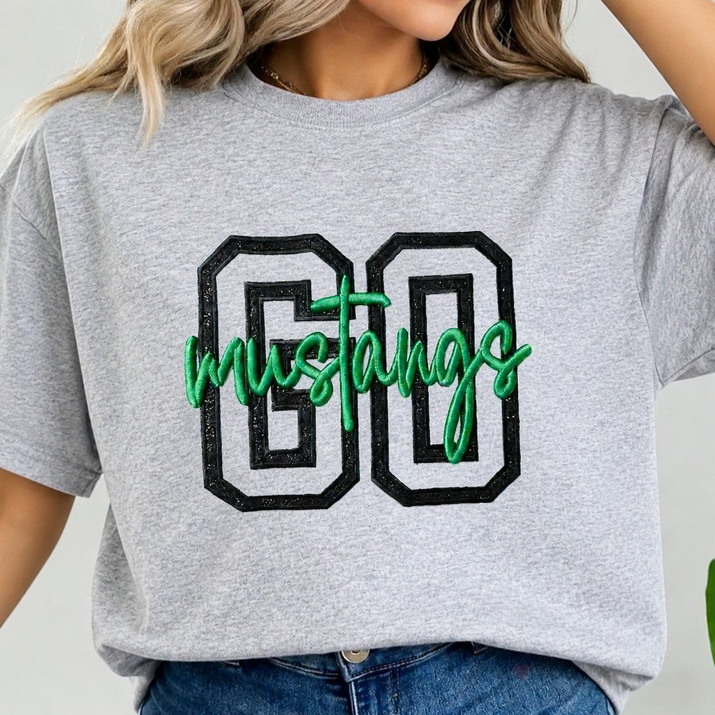 Personalized "GO" Glitter Mascot Embroidered T-Shirt | Go Sport Team Tee | Gifts for Sports Mom