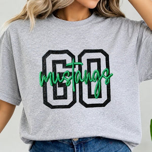 Personalized "GO" Glitter Mascot Embroidered T-Shirt | Go Sport Team Tee | Gifts for Sports Mom