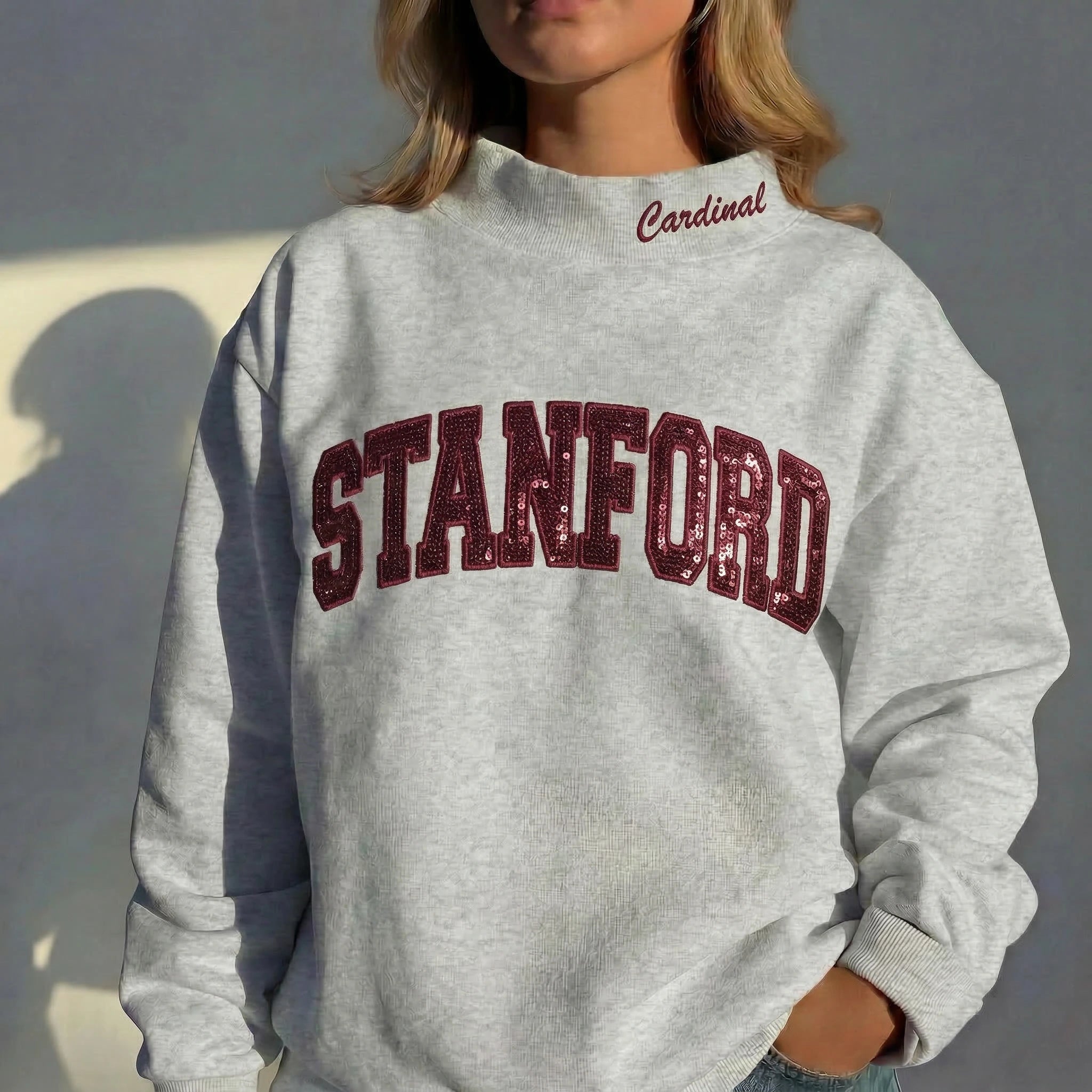 Custom Mockneck Sequin Team Name Sweatshirt – Stand-up Collar | Gifts for Sports Mom
