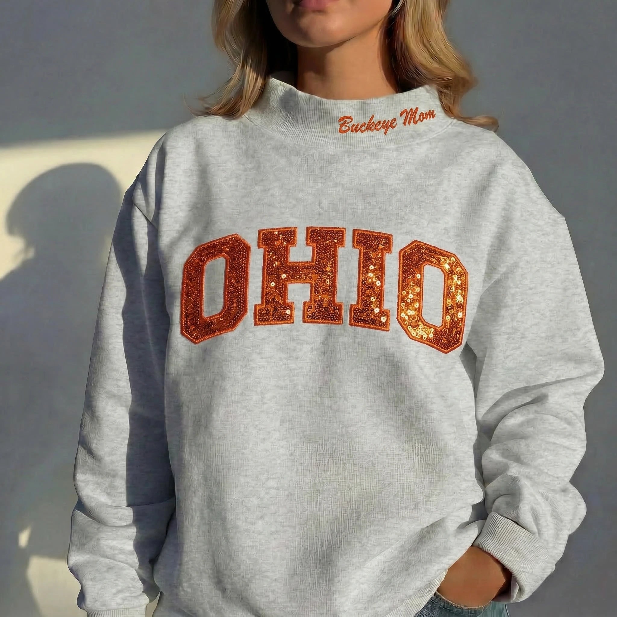Custom Mockneck Sequin Team Name Sweatshirt – Stand-up Collar | Gifts for Sports Mom
