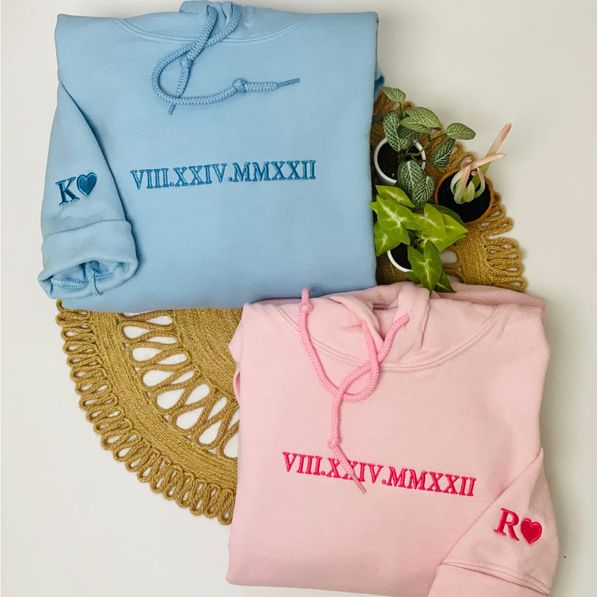 Custom Roman Numeral Embroidered Hoodie | Couple Anniversary Gift