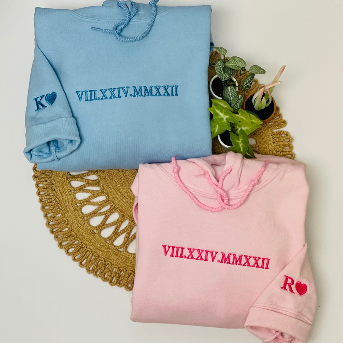 Custom Roman Numeral Embroidered Hoodie | Couple Anniversary Gift