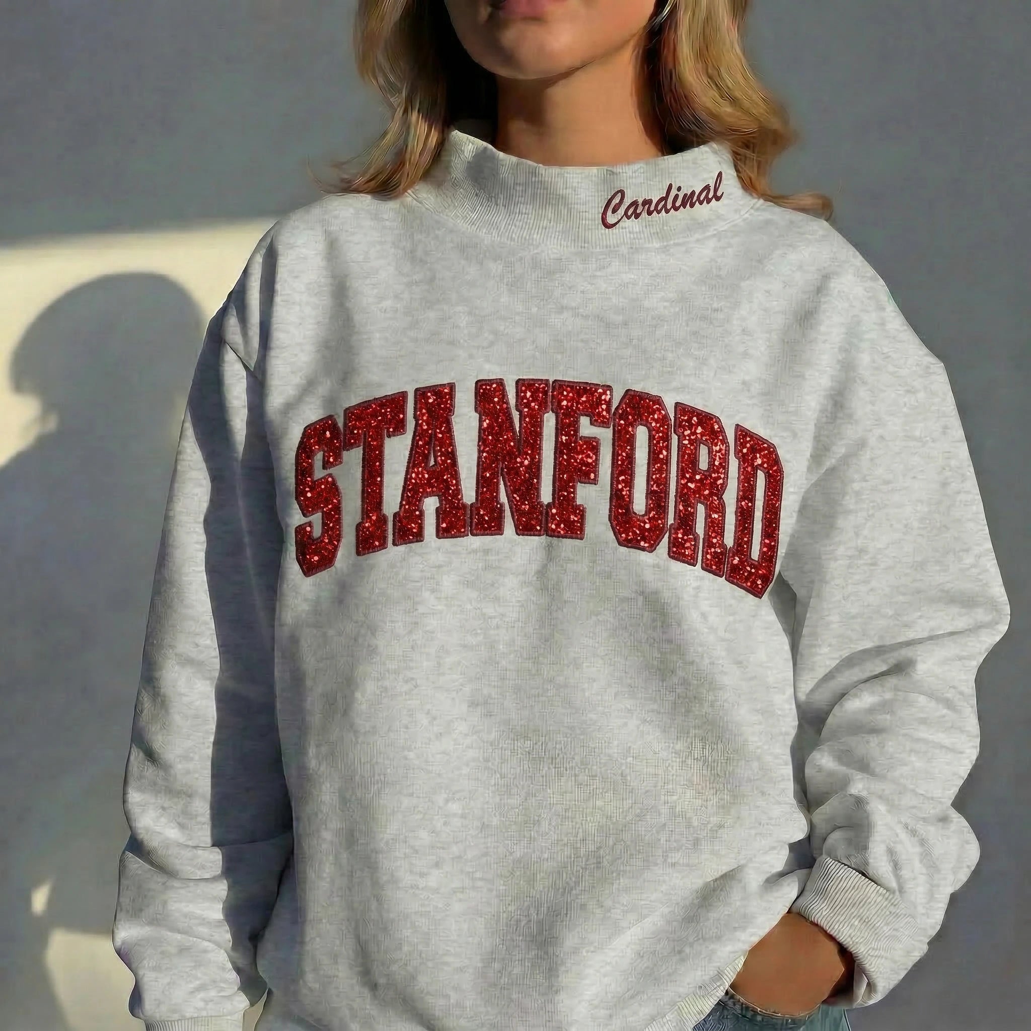Custom Mockneck Glitter Team Name Sweatshirt – Stand-up Collar | Gifts for Sports Mom