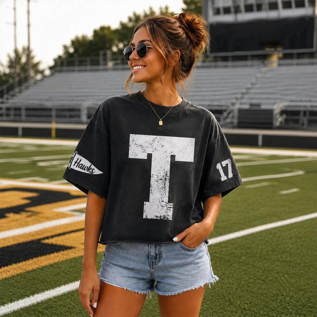 Custom Vintage Varsity Number or Letter Cropped T-Shirt | Personalized Print Team Birthday or City Tee| Gifts for Sports Mom