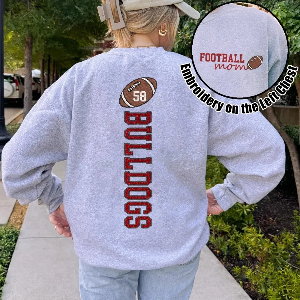 Football Mom Sweatshirt Personalized Glitter Embroidery Name or Team Name Sweatshirt