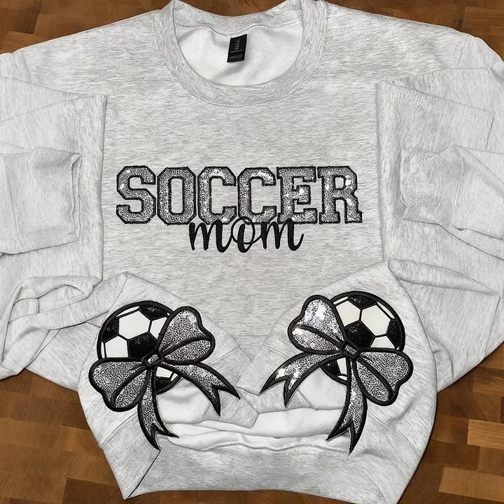 Personalized Soccer Mom Sweatshirt Sequin Embroidery with Side Bows | Gifts for Sports Mom