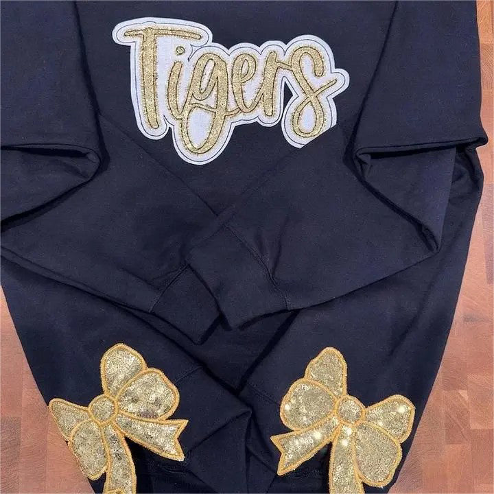 Personalized Team Name Sweatshirt Sequin Applique Coquette Side Bow Sweatshirt