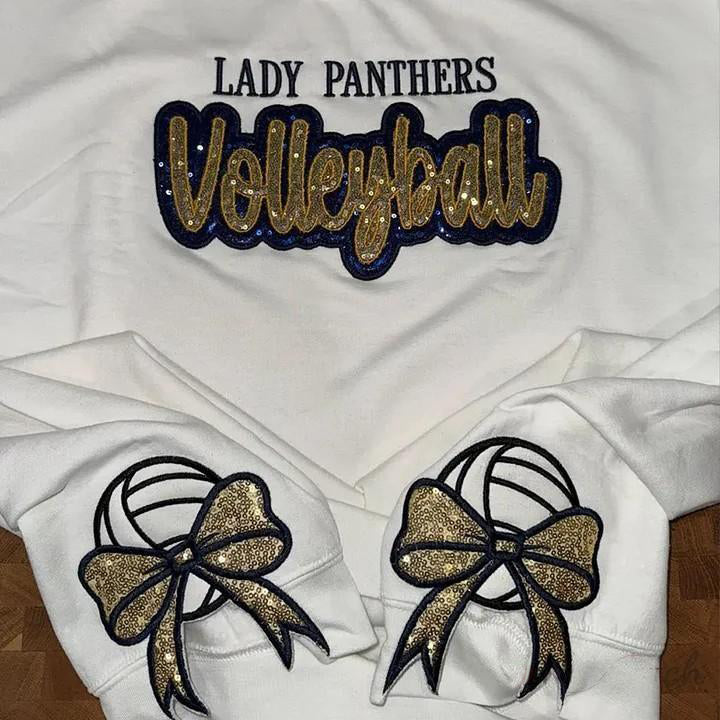 Personalized Volleyball Sweatshirt with Side Bows Volleyball Mom Sequin Sweatshirt | Gifts for Sports Mom