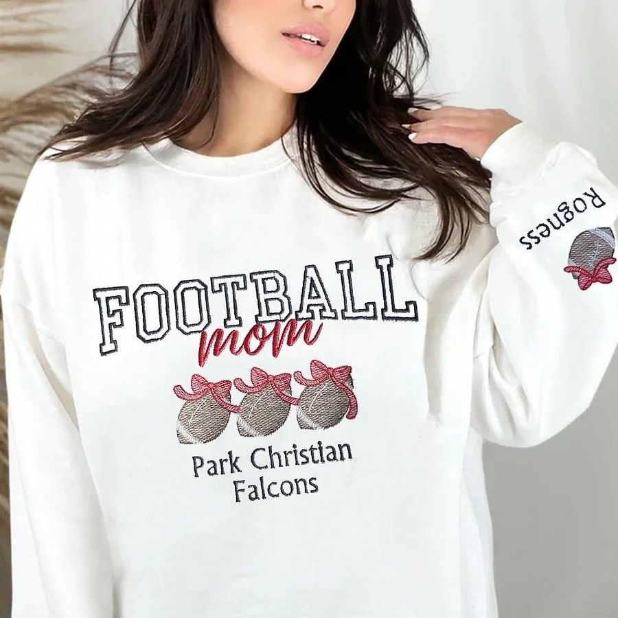 Personalized Embroidered Football Mom Sweatshirt Coquette Bow Sport Mom Apparel